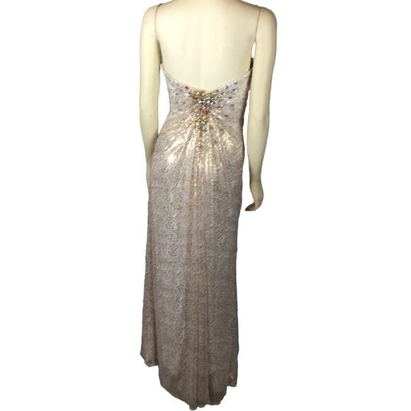 La Femme strapless sweetheart white gold foil jewelled sequin gown size 2 - Picture 4 of 12